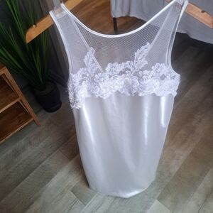 Vintage White Silky Slip Dress Beaded Nightgown Nightie Lingerie Medium Coquette